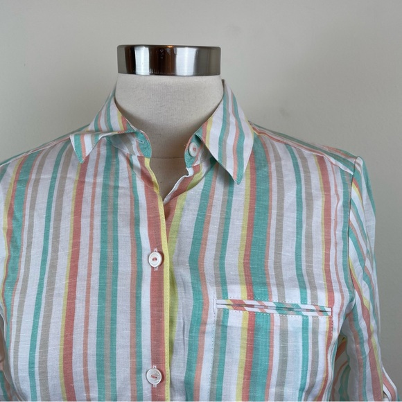 Foxcroft Orange Green White Stripe Button Down Blouse Shirt Top Women Size 6 - Picture 3 of 6